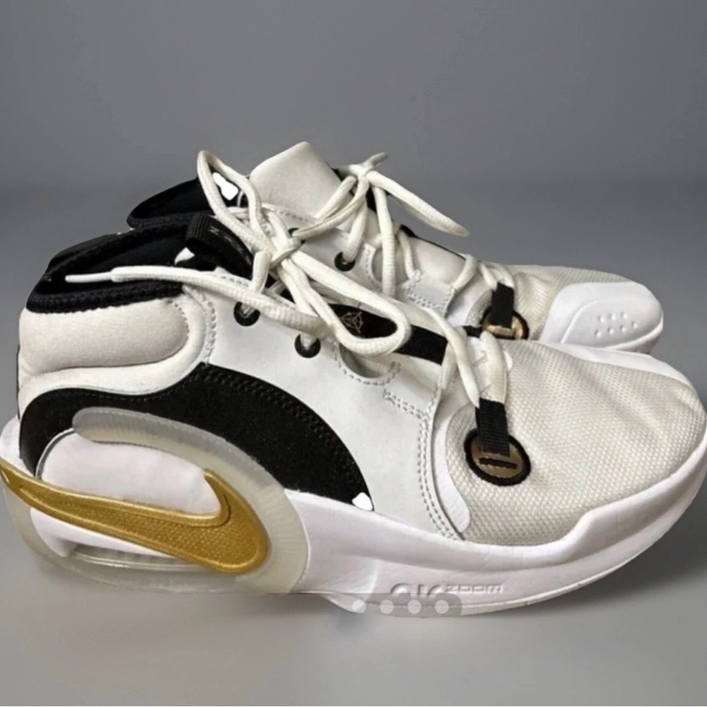 White and Gold Nike Sneakers with Black Shimmer Accents
